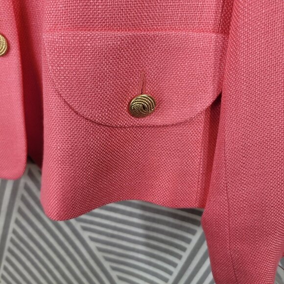 New Appleseeds Blazer Plus 20W Bright Pink Long Sleeve Gold Button Front Jacket - Picture 4 of 8
